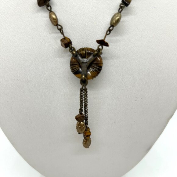 Nina Ricci For Avon Tiger Eye Necklace Dangle Floral Vintage Brass-tone - Picture 9 of 15